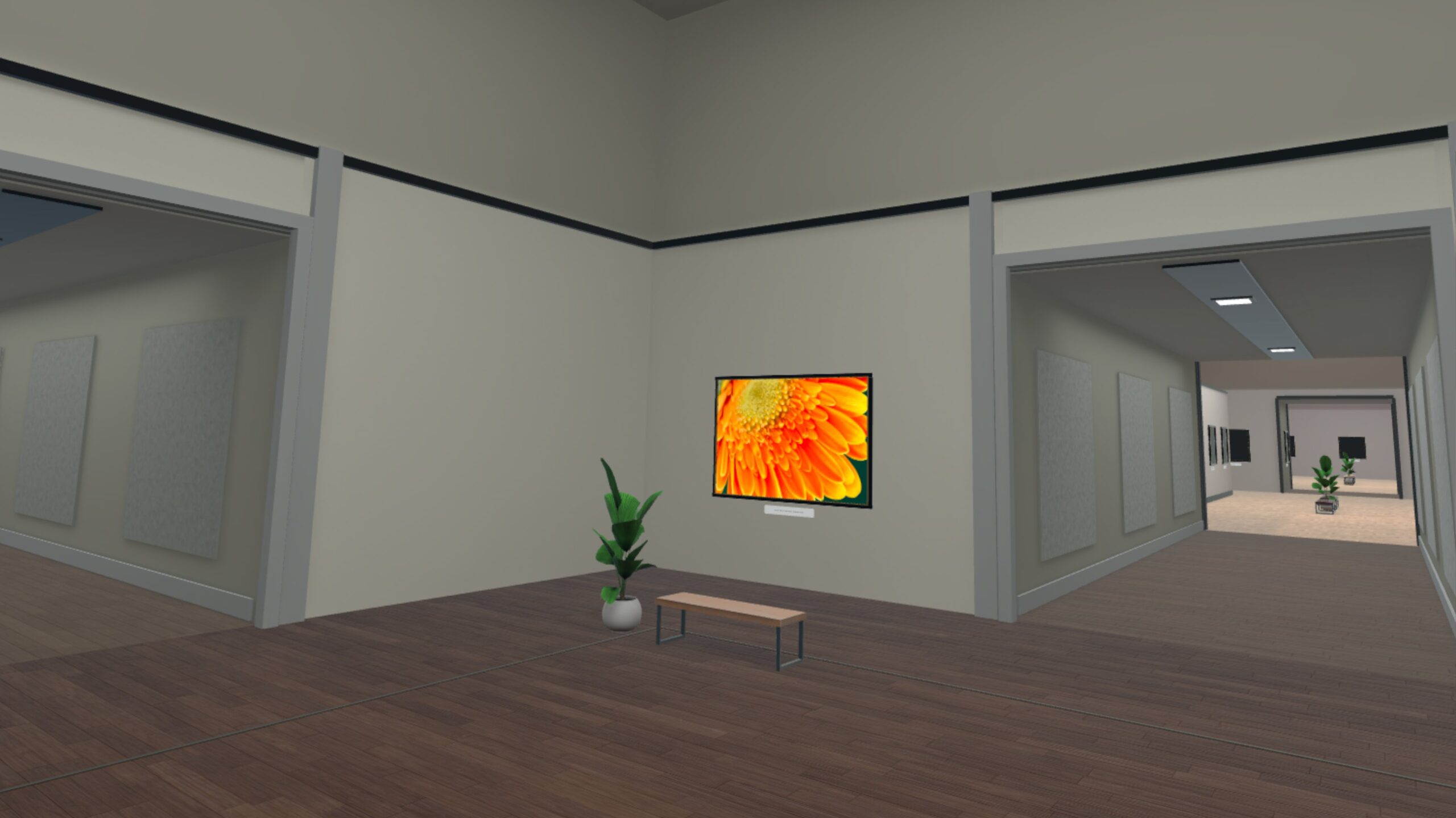 Gallerum floral gallery room Virtual gallery room with floral artwork and seating